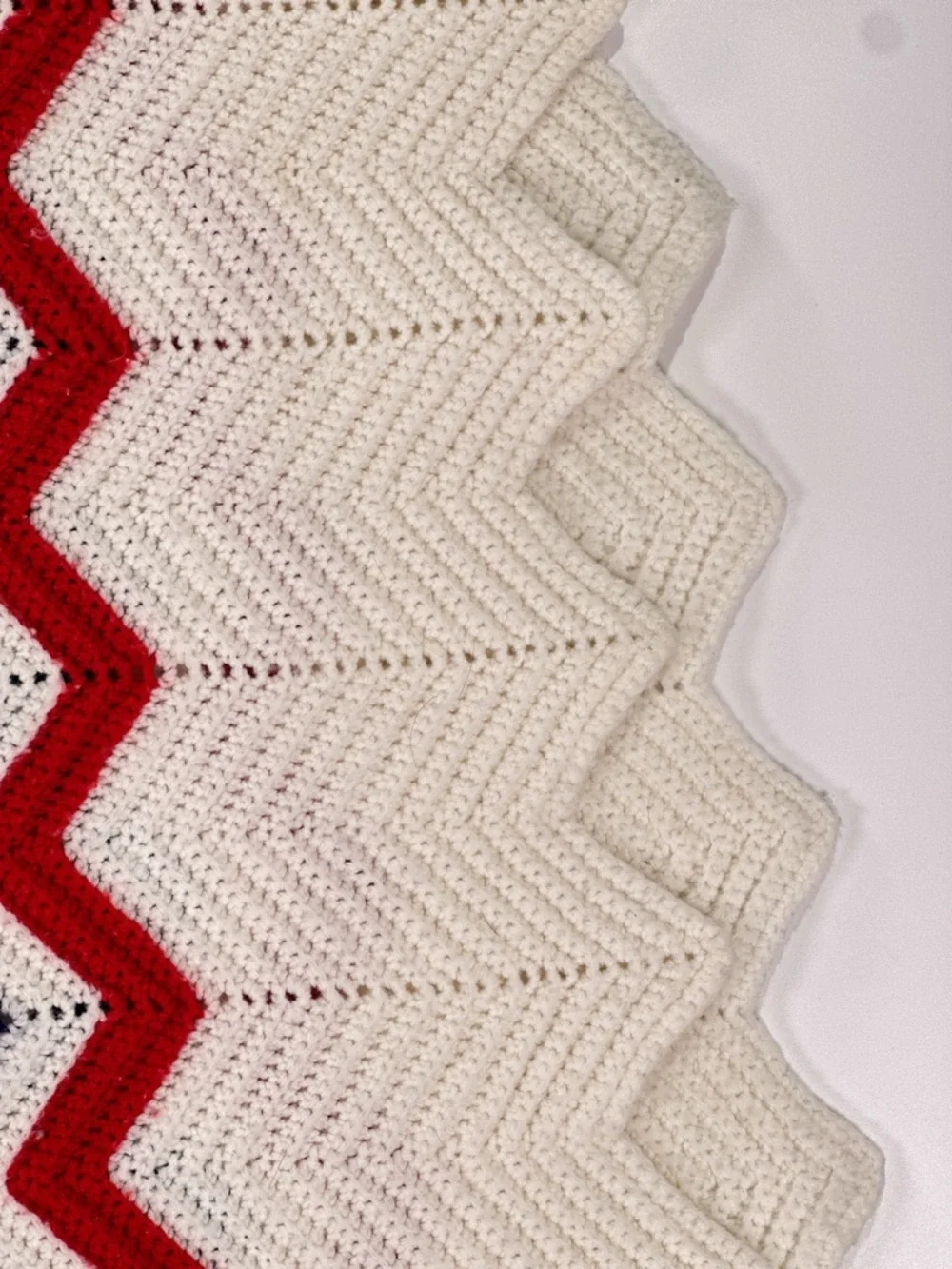Handmade Red White Blue Chevron Crochet Afghan Blanket Throw 58x36